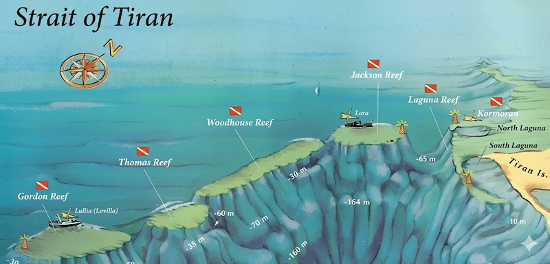 Tiran Dive Sites map